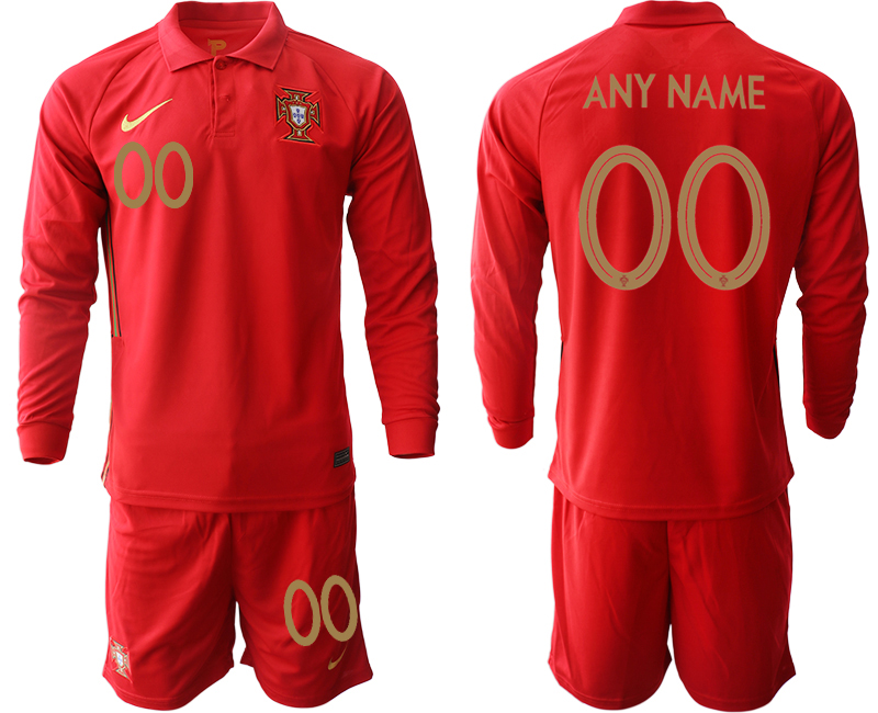 Men 2021 European Cup Portugal home red Long sleeve customized Soccer Jersey